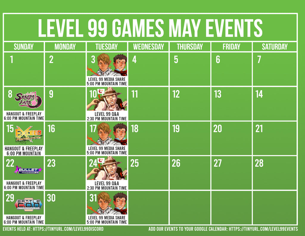 Level 99 Games May Event Calendar